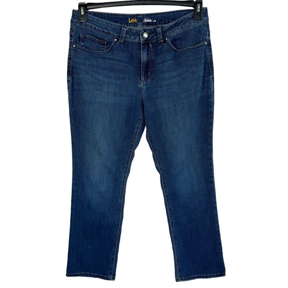 Lee Womens SZ 14S SHORT Straight Leg Jeans Mid-Rise Pockets Zip-Fly Stretch Blue - Picture 1 of 10